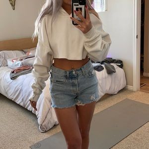 White Cropped Hoodie